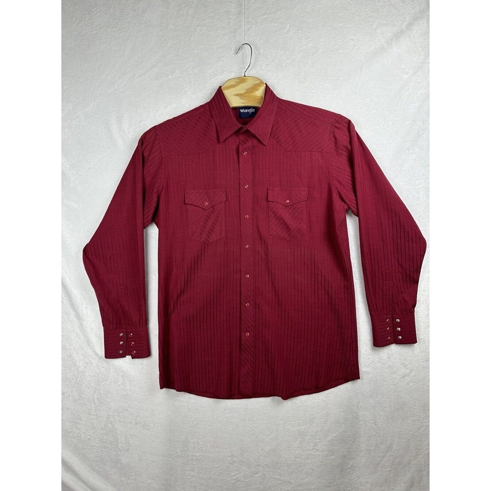 VTG Wrangler Shirt Men Size XLT Pearl Snap Striped Western Cowboy Red 75740WN